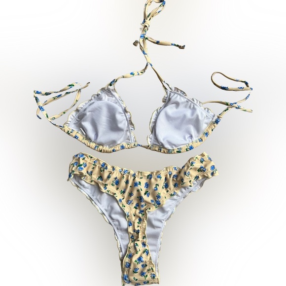 Yellow Floral Halter Thong Bikini Set - Picture 5 of 9